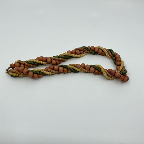 Vintage 70s Multi-Strand Twisted Wooden Bead Necklace - Picture 3 of 5